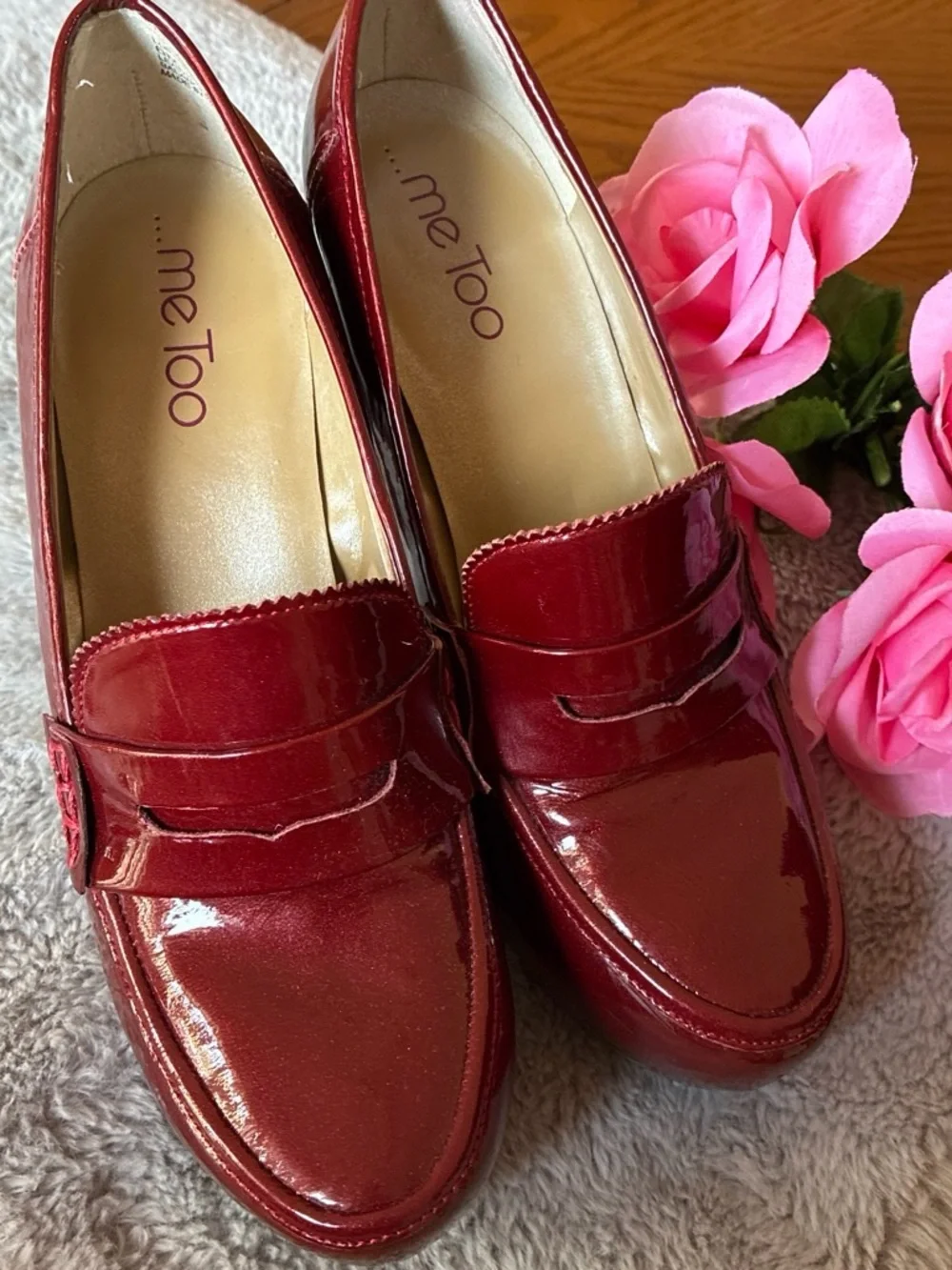 me too Burgundy Patent Platform Heels